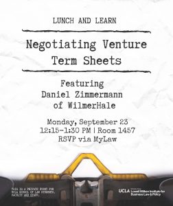 Lunch and Learn – Negotiating Venture Term Sheets